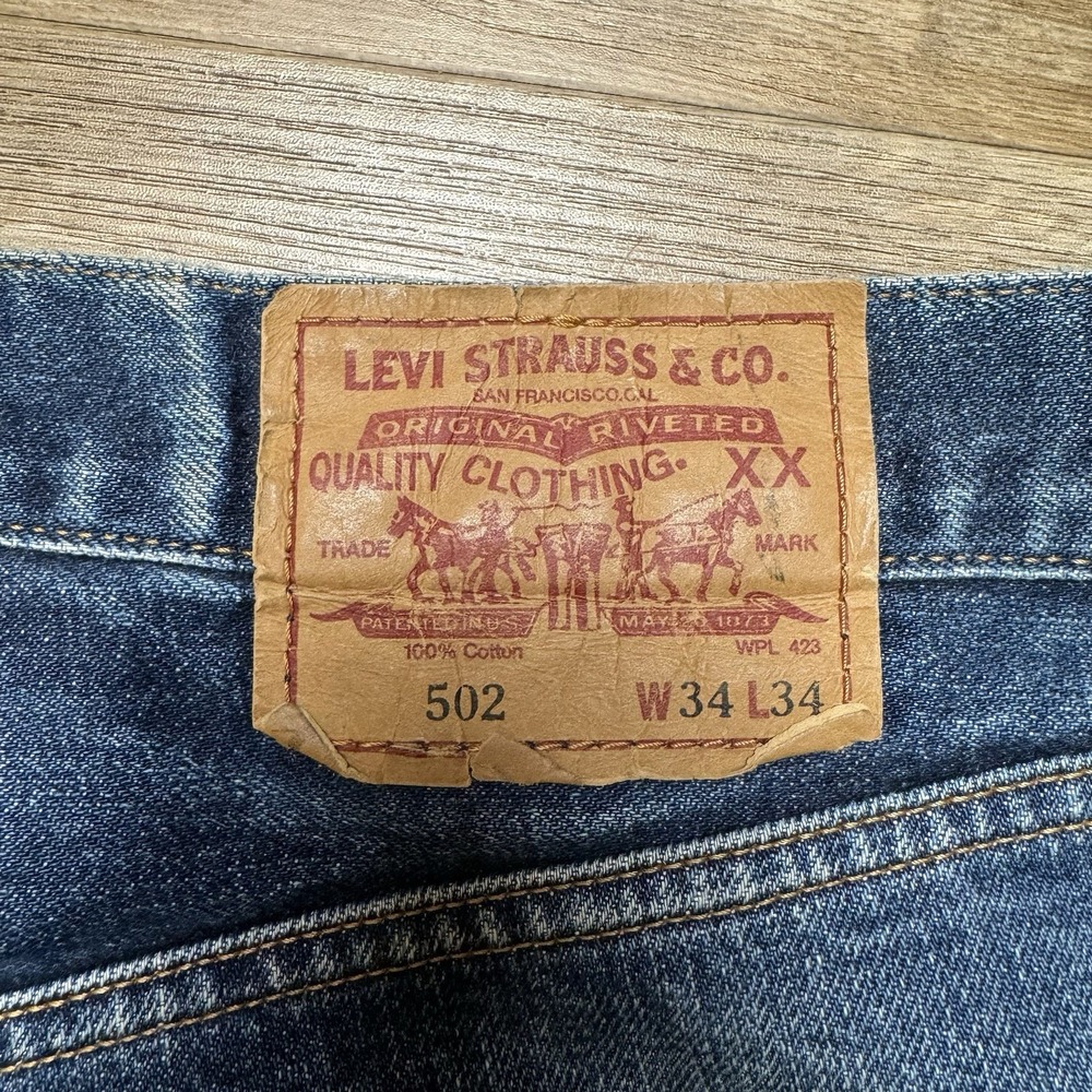 Vintage Levi's 502xx Jeans Mens 32x30 Blue Custom Patchwork Big E Talon Zip - Picture 3 of 16